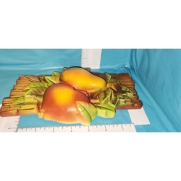 Vintage Chalkware Fruit Wall Plaques – Retro Kitchen Decor 1960s Set of 2 - Picture 7 of 8